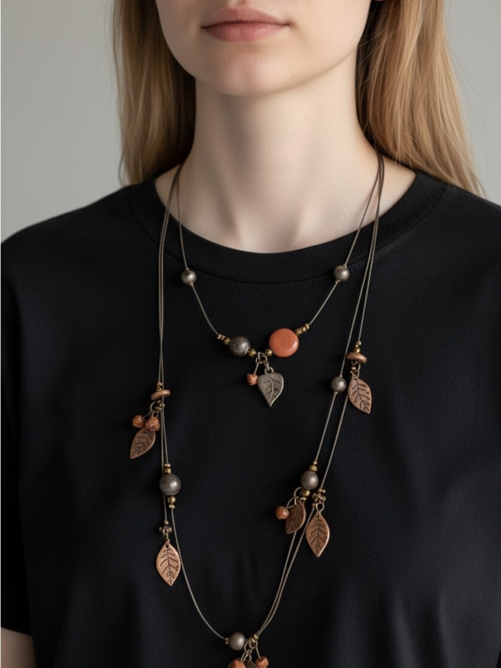 9/24 Layered Brown Leaf Pendant Necklace - Women Jewelry